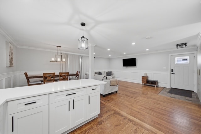 Kitchen island looking toward dining and living room